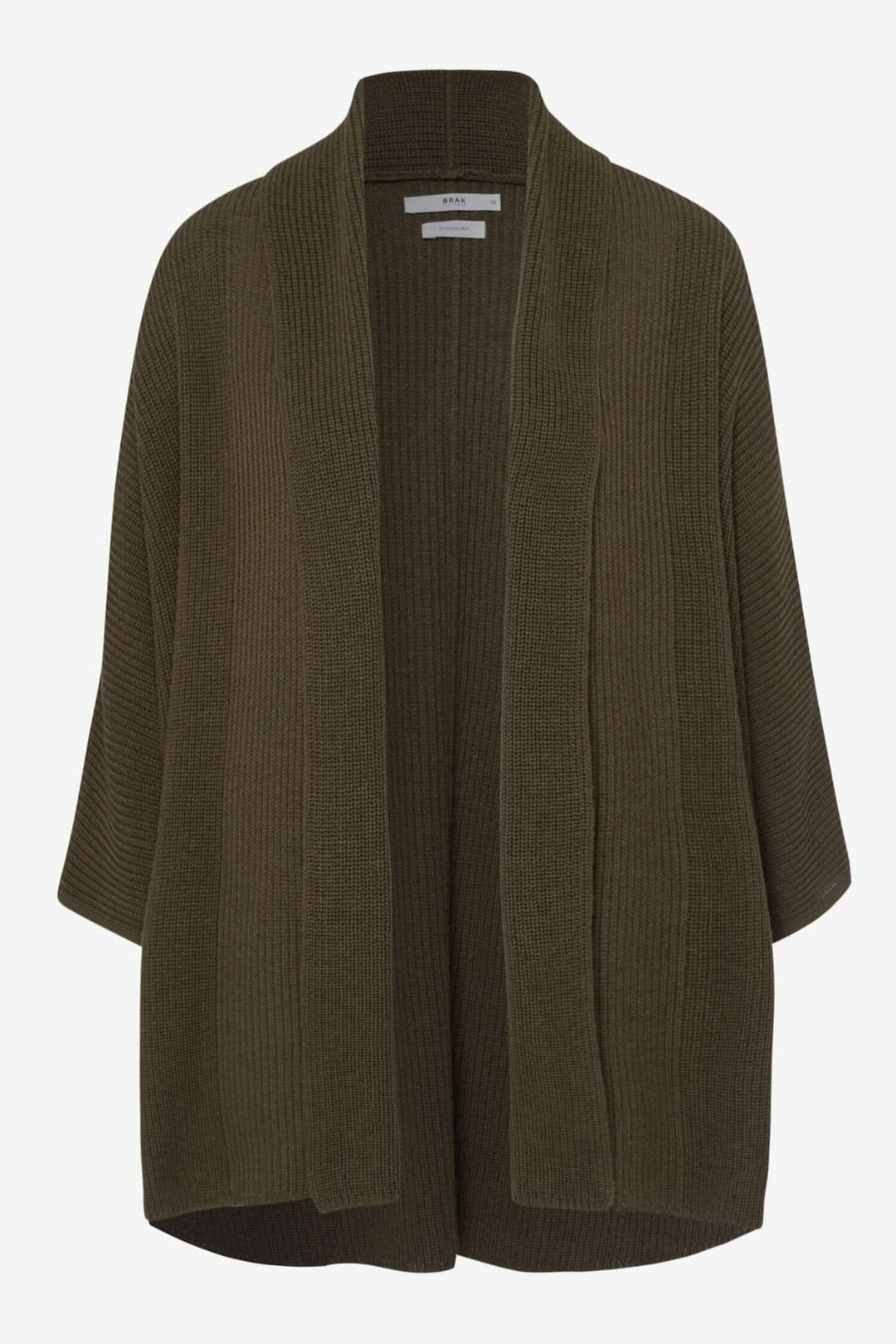 Cardigan Taylor en laine mélangée, style décontracté avec col châle, couleur olive, look moderne.