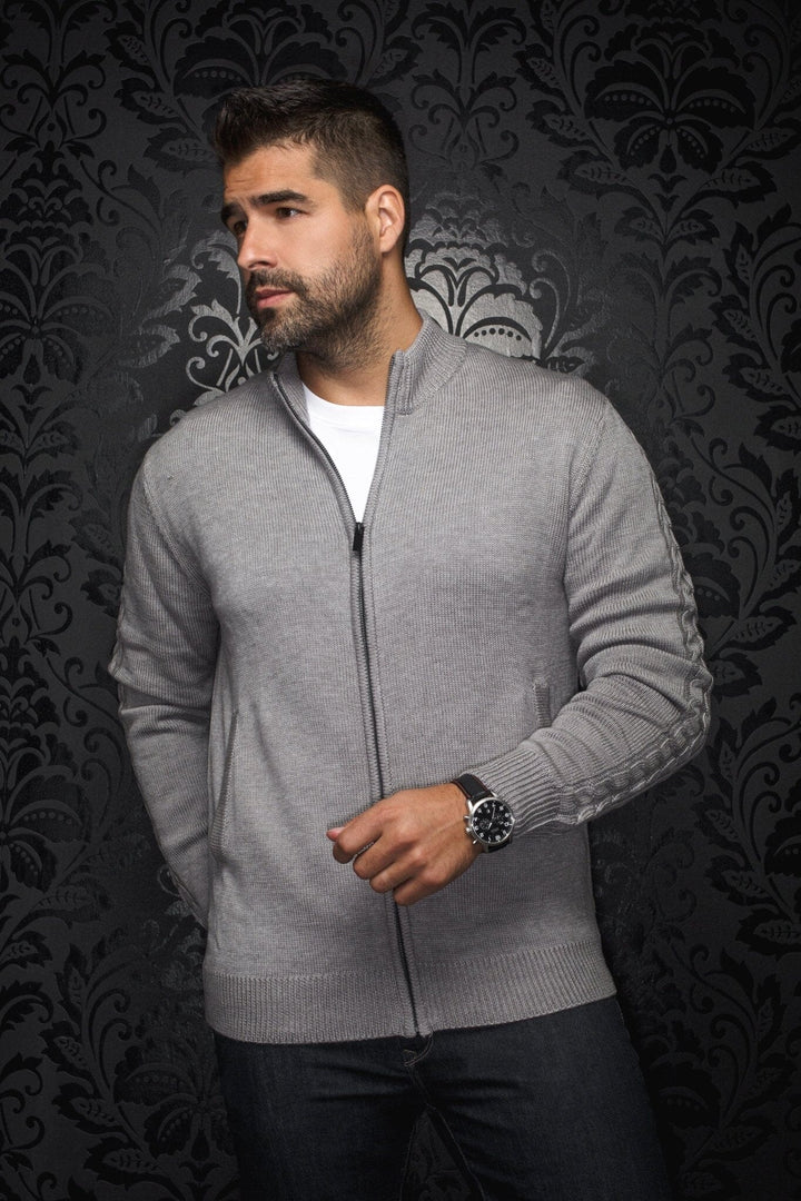 Chandail avec zip en mérinos Esteban gris pâle Homme - Chandail - Chandail AU NOIR