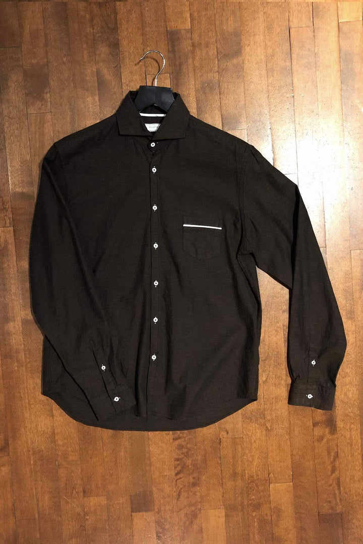 Chemise brune Poggianti 1958 avec poche, en coton léger, style élégant, fabriquée en Italie, parfaite pour toutes les occasions.
