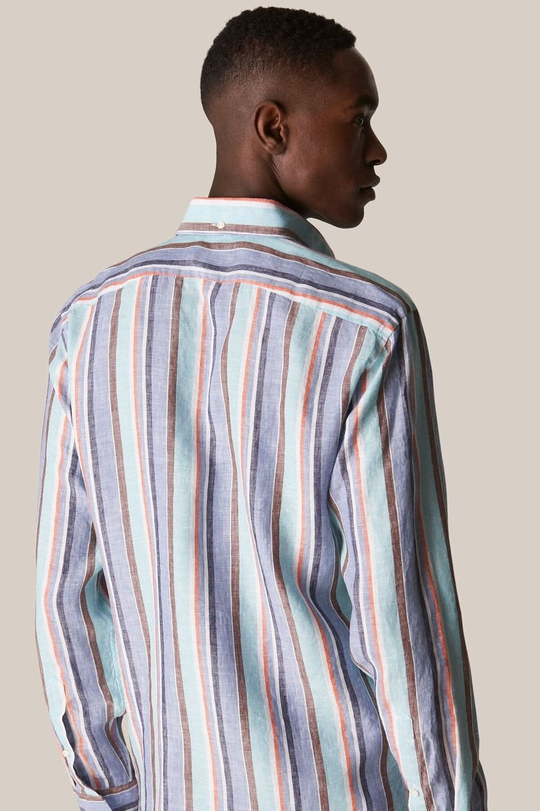 Chemise en lin multi-rayures, vue arrière, tissu léger et respirant pour l&