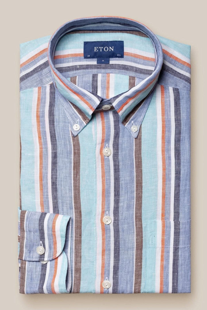 Chemise en lin multi-rayures de la marque ETON, légère et confortable, parfaite pour l&