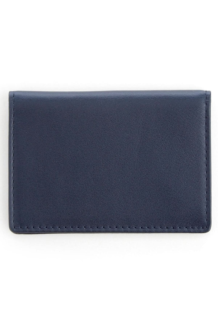 Étui compact bleu en cuir pleine fleur pour cartes d&