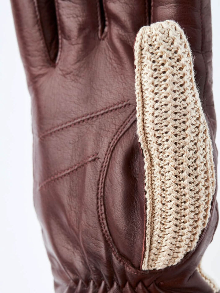 Gant en cuir brun avec dos en crochet, doublure en laine pour l'automne et hiver, style Adam.