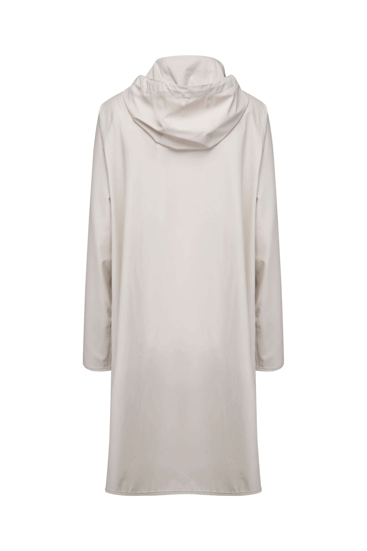 Imperméable féminin beige léger avec capuche détachable vue arrière.