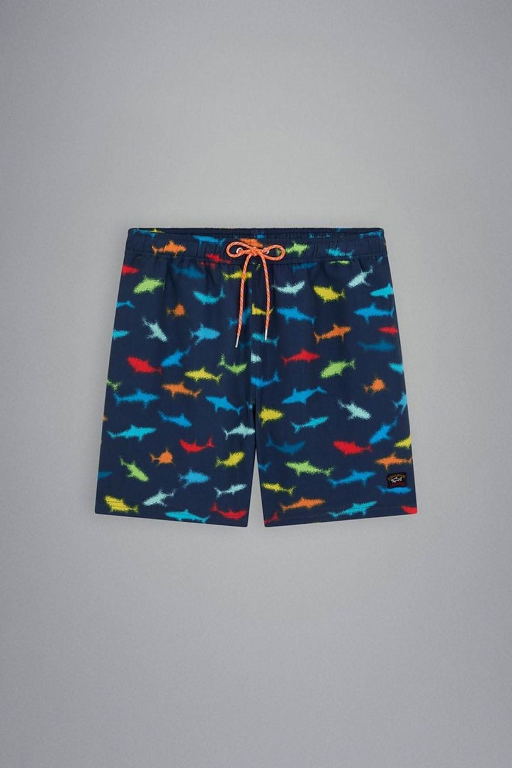 Maillot de bain Paul and Shark imprimé requins colorés, tissu léger, séchage rapide, idéal pour les vacances.