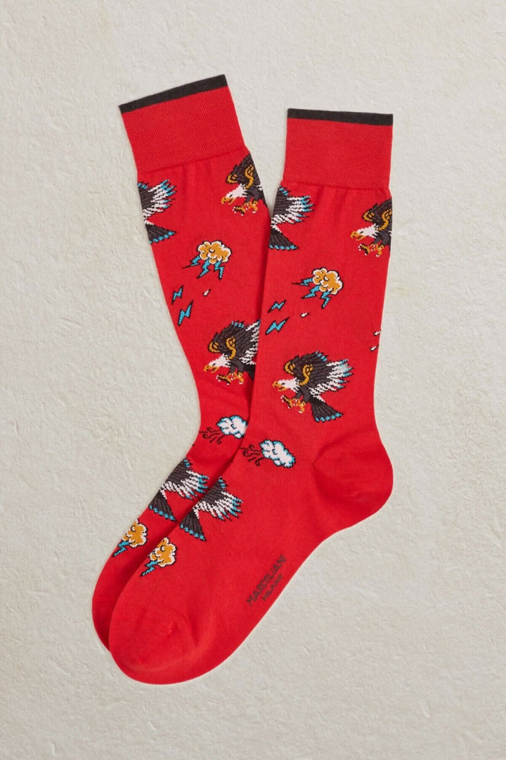 Chaussettes italiennes rouges Marcoliani avec imprimé coloré d&