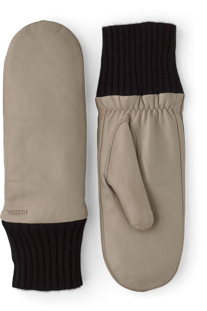 Mitaines Tina en cuir de mouton, doublées de Primaloft, poignet en tricot côtelé, chaudes et élégantes.