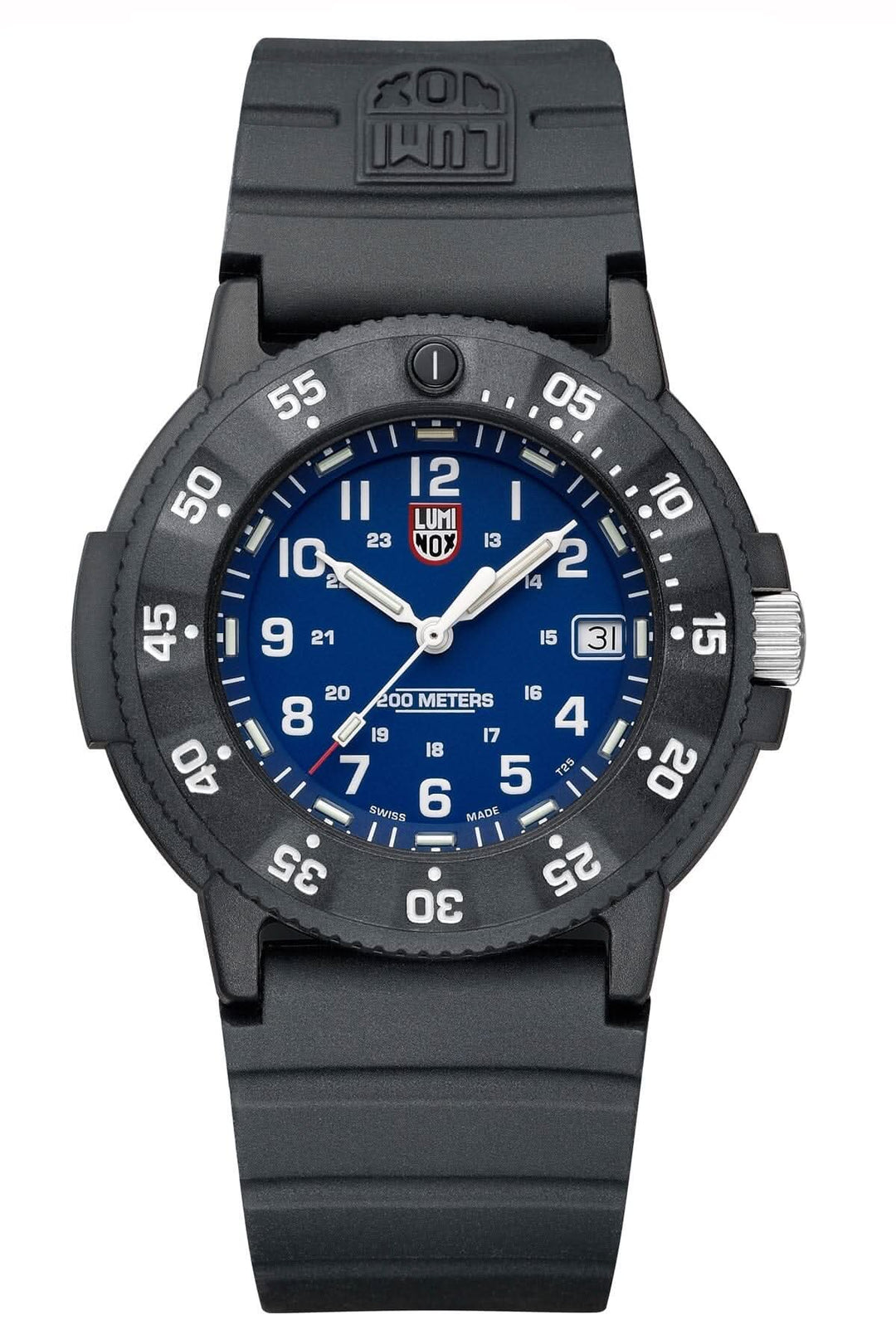 Montre Luminox Navy SEAL 3003.EVO avec cadran bleu et bracelet en caoutchouc, étanche jusqu'à 200 mètres.