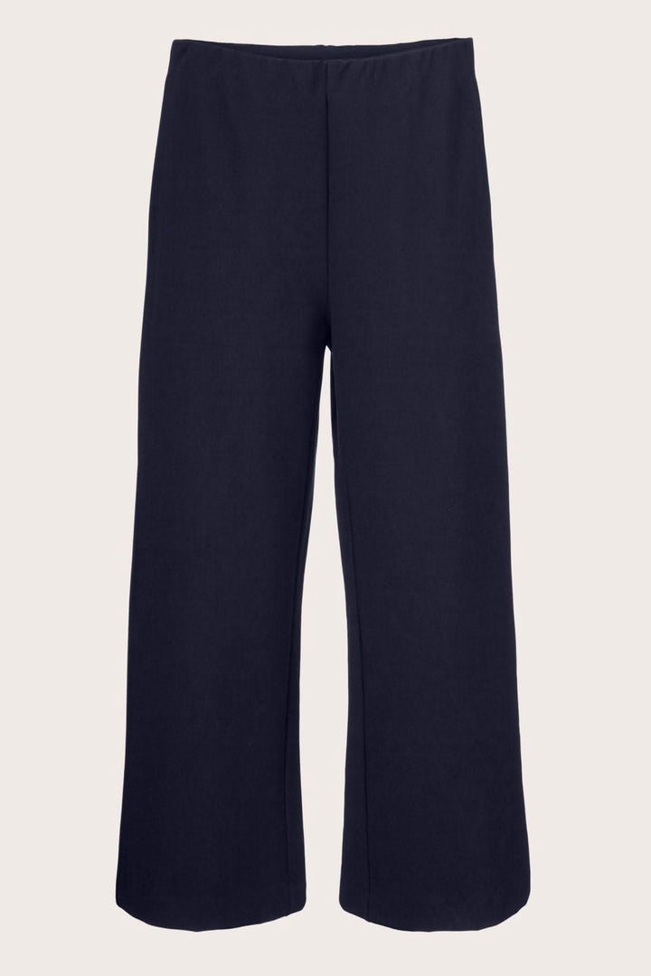 Pantalon en jersey Piri, confort doux avec taille élastique et longueur raccourcie, couleur noire.