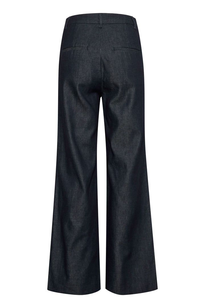 Pantalon Magdal Zella, pantalon à jambes larges en mélange de coton, vue arrière, style denim classique.