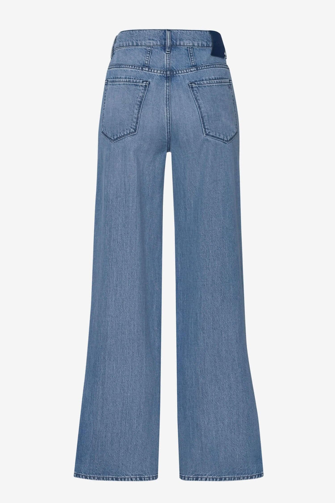 Pantalon Maine en denim bleu, vue arrière, avec coupe large et poches élégantes.