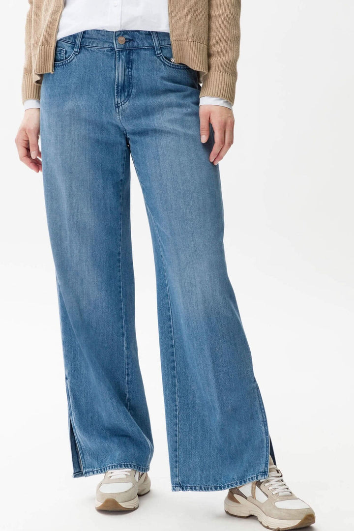 Pantalon large en denim bleu avec fentes d&