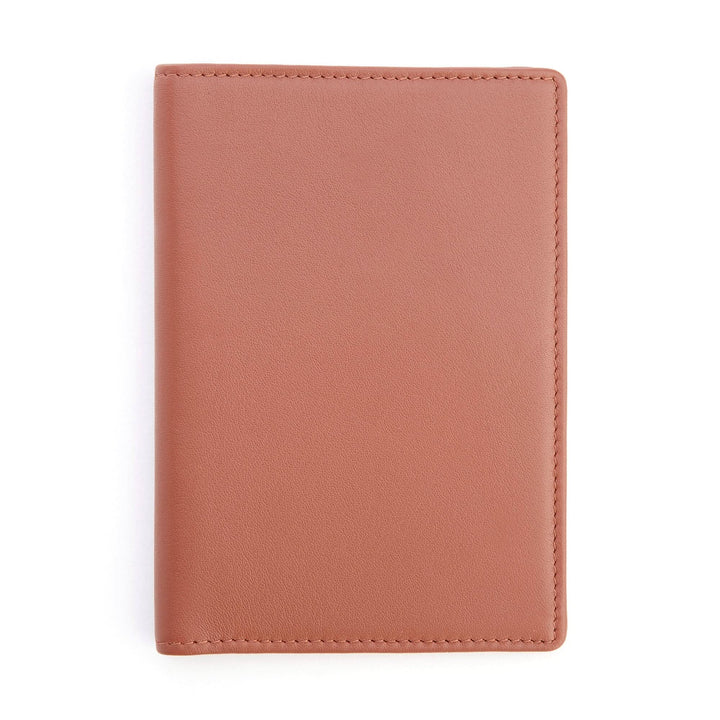 Stylish RFID blocking vaccine card passport wallet in a sleek tan color, designed for secure document storage.