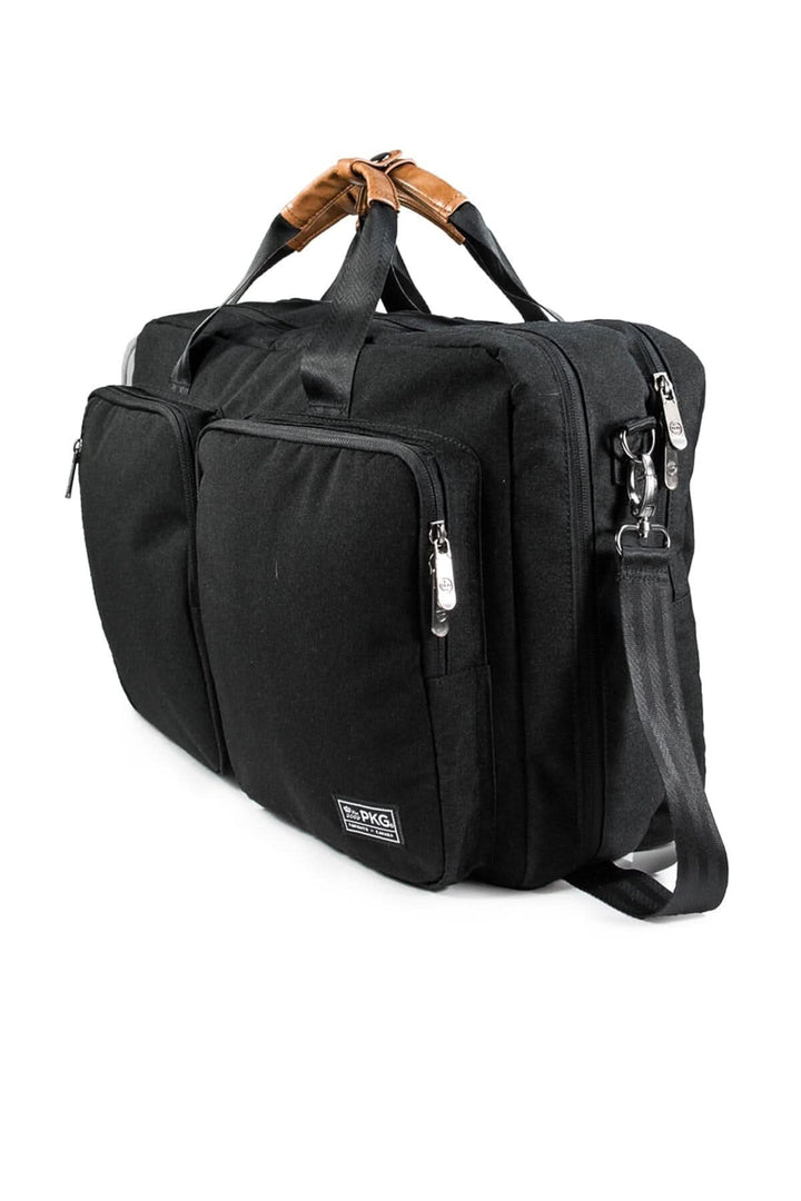 Sac à dos messager noir PKG Trenton 31L avec compartiments pratiques, fabriqué en polyester recyclé.