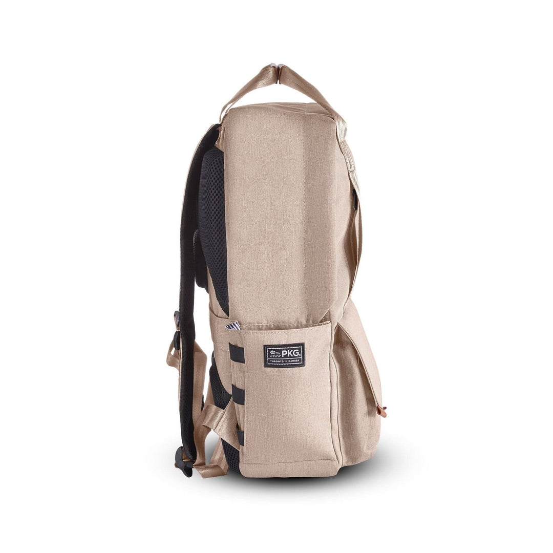 Sac à dos PKG Rosseau, 19L, en polyester recyclé, vue de côté avec poches fonctionnelles.