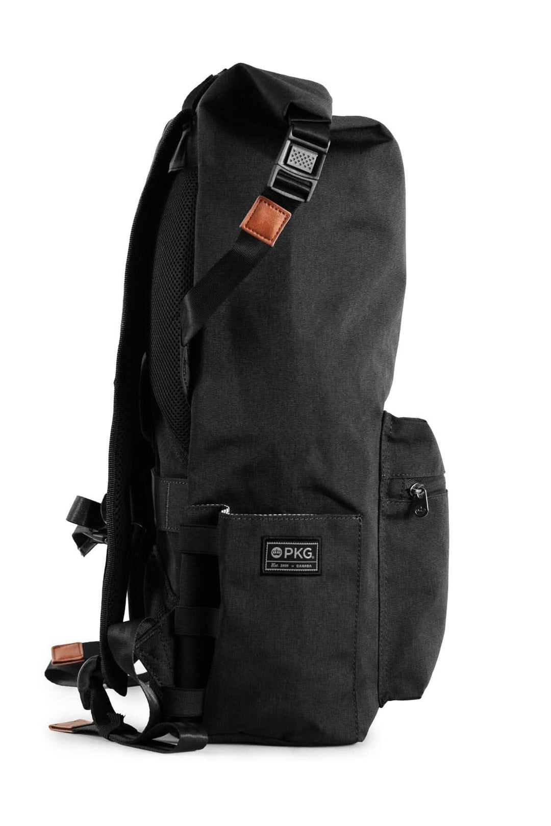 Sac à dos PKG Dawson 28L noir, enroulable, durable, avec compartiment pour ordinateur portable.