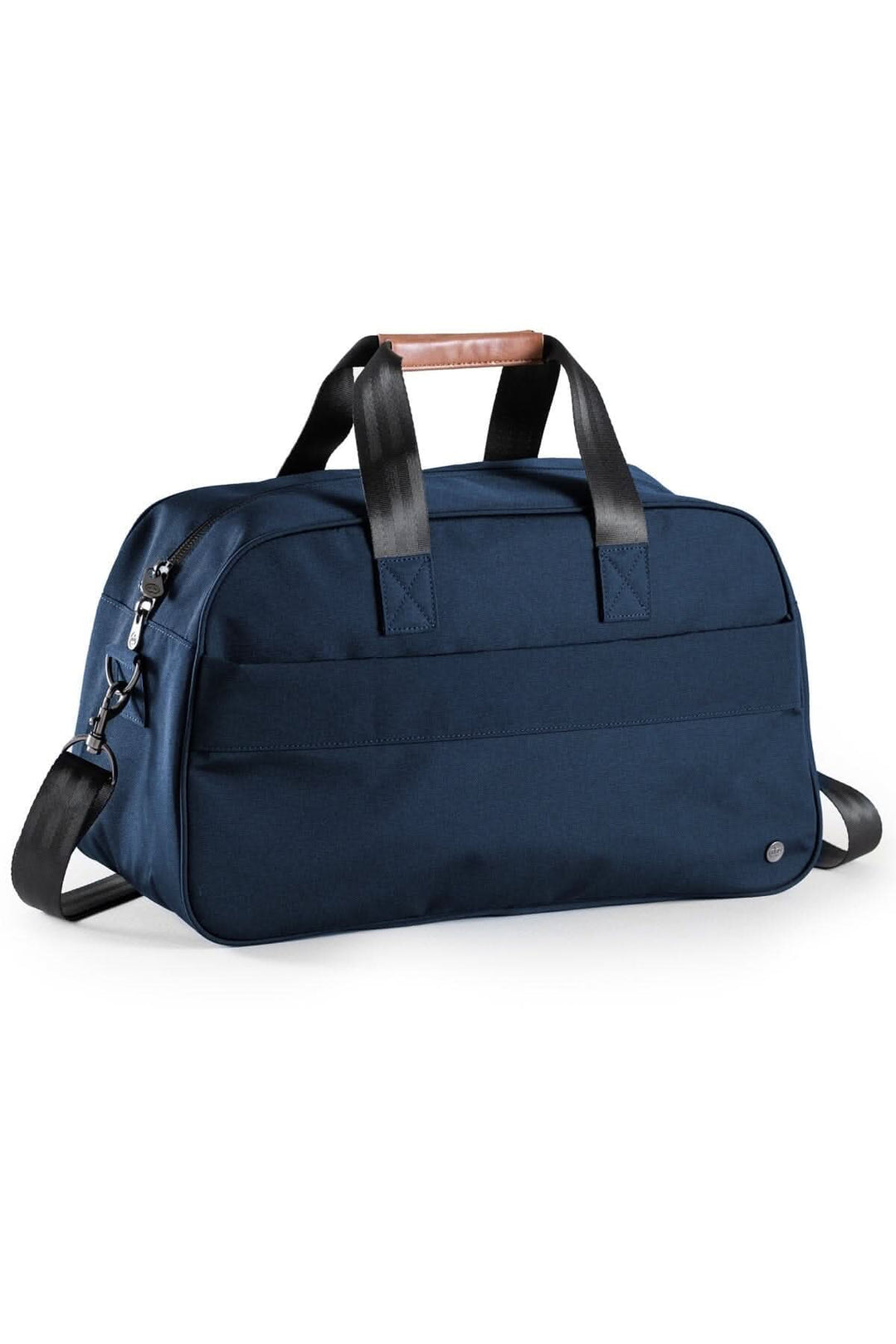 Sac de sport recyclé 26L Westmount en polyester bleu, avec poignées en cuir végétalien.