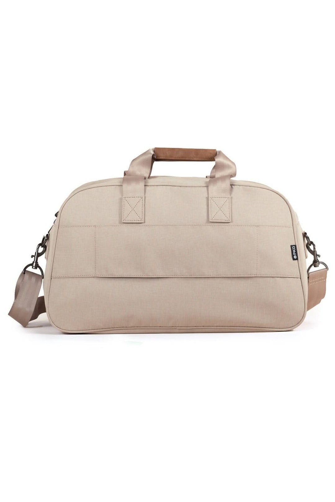 Sac de sport recyclé PKG Westmount 26L beige, en polyester résistant aux intempéries, avec anses et sangle rembourrée.