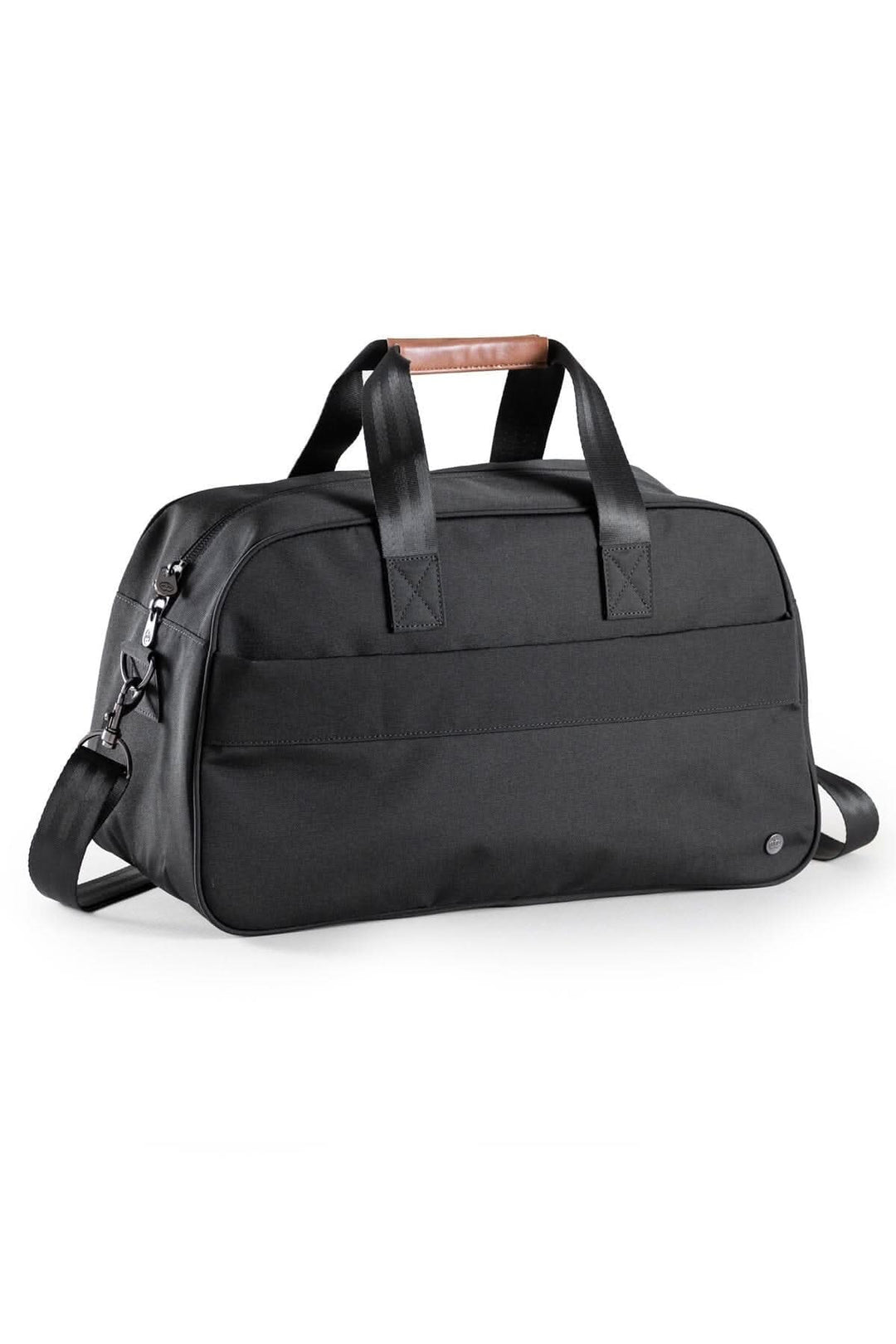 Sac de sport recyclé 26L Westmount en polyester noir avec poignées en cuir végétalien.