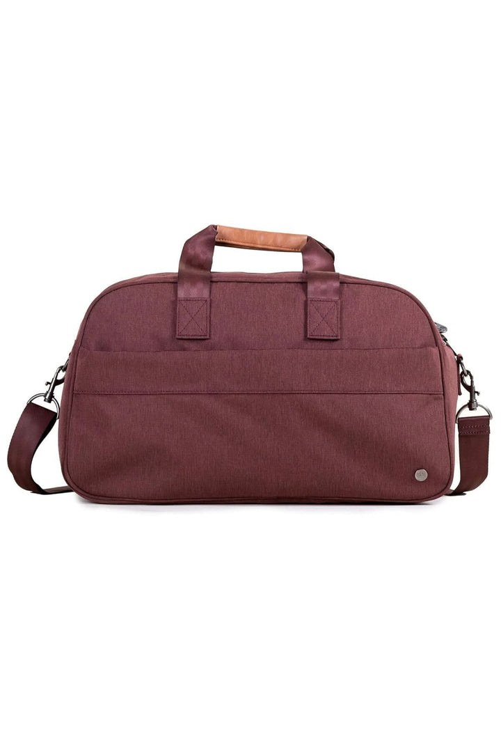 Sac de sport recyclé PKG Westmount 26L en polyester, bordeaux, avec poignées et bandoulière.
