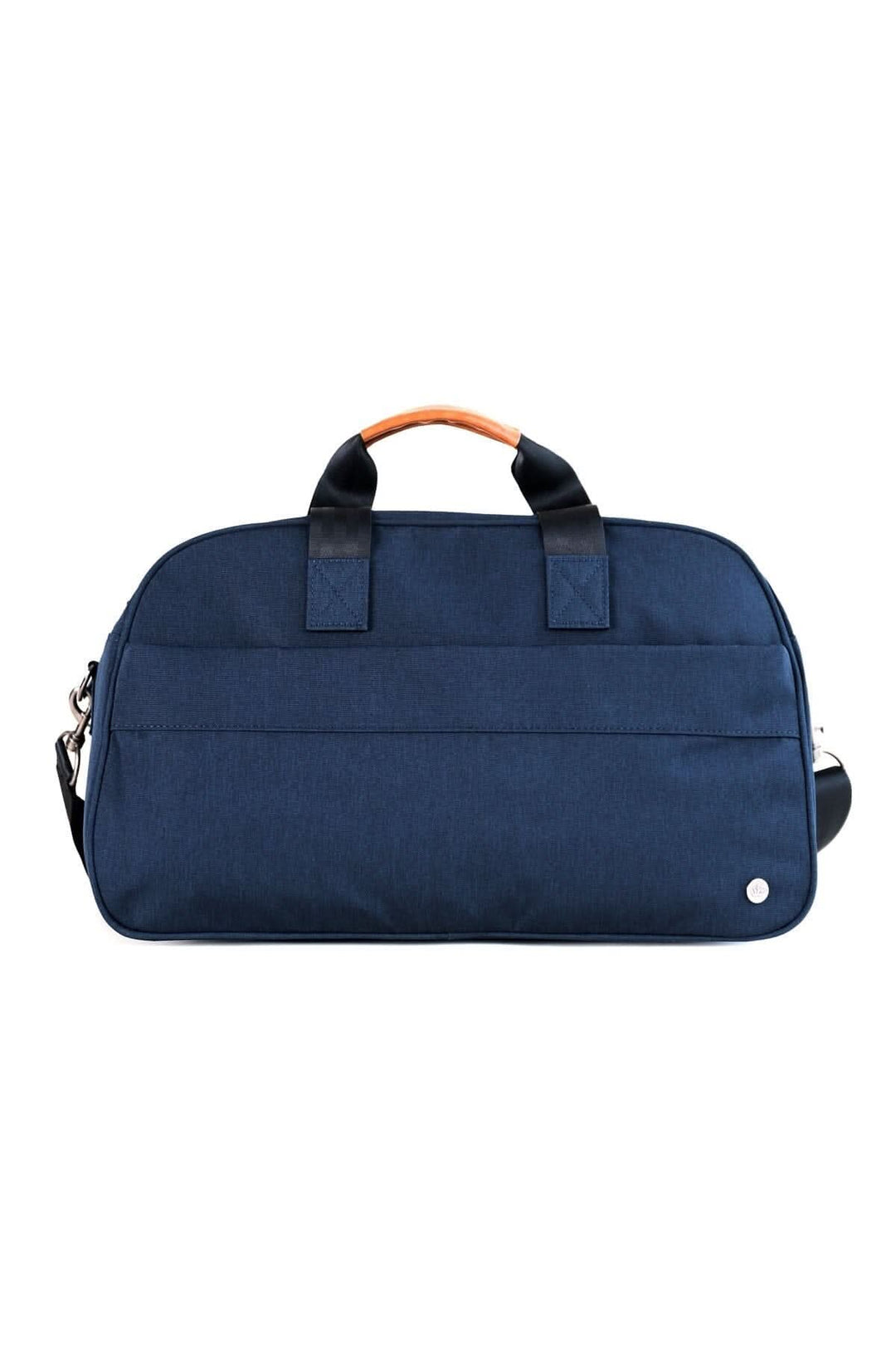Sac de sport recyclé 26L Westmount, en polyester durable, avec poignées en cuir végétalien, couleur bleu marine.