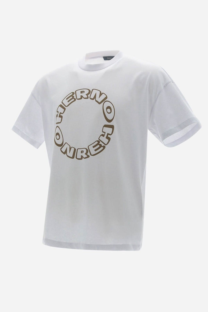 T-shirt HERNO en coton blanc avec logo audacieux et coupe décontractée, idéal pour un look sportif et moderne.