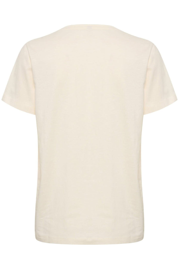T-shirt Rinne beige, vue arrière, coupe régulière, encolure ronde, manches courtes, 100% coton.